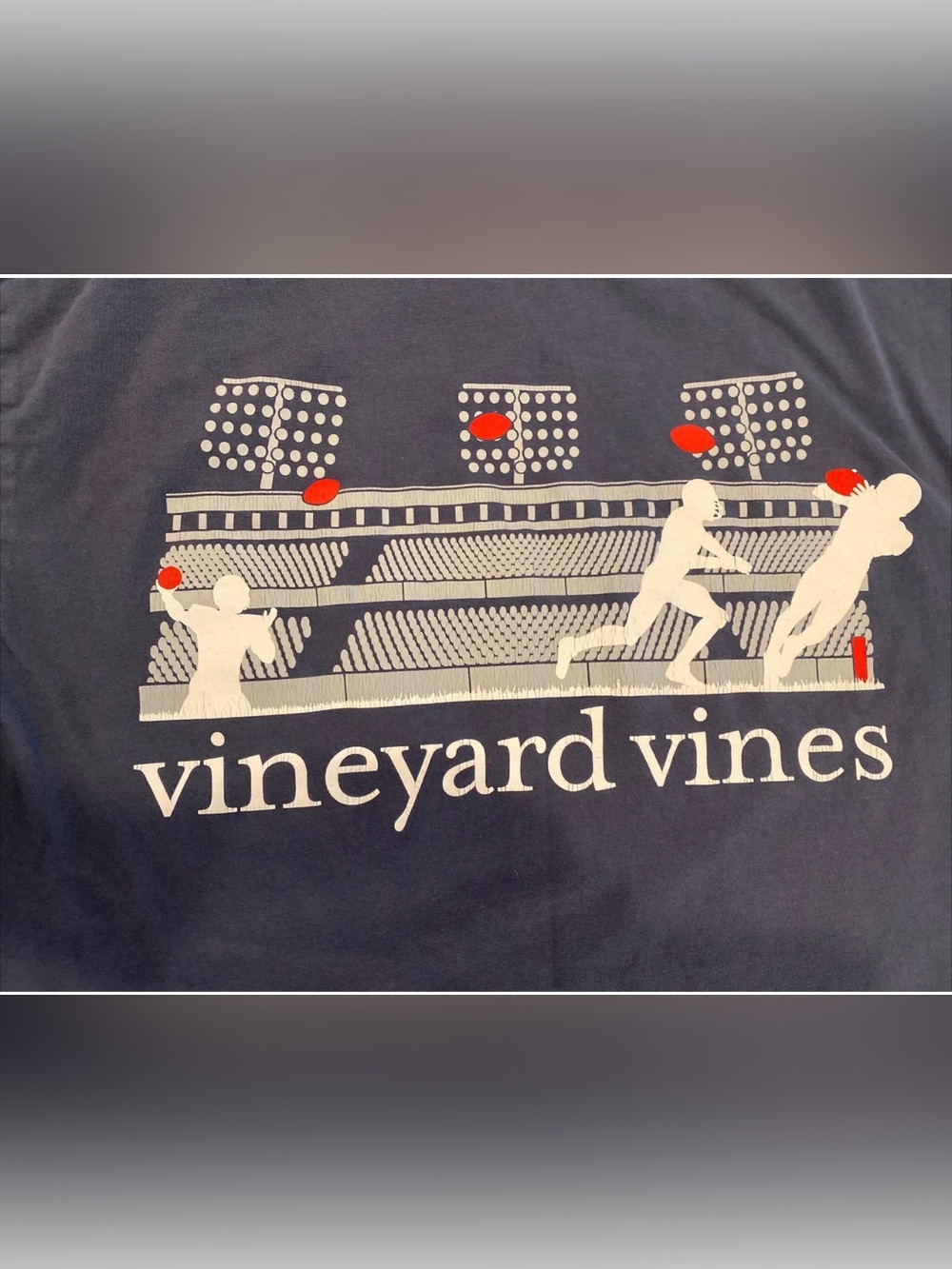 Vineyard Vines Navy Stadium Football Graphic Sports Tee - Small